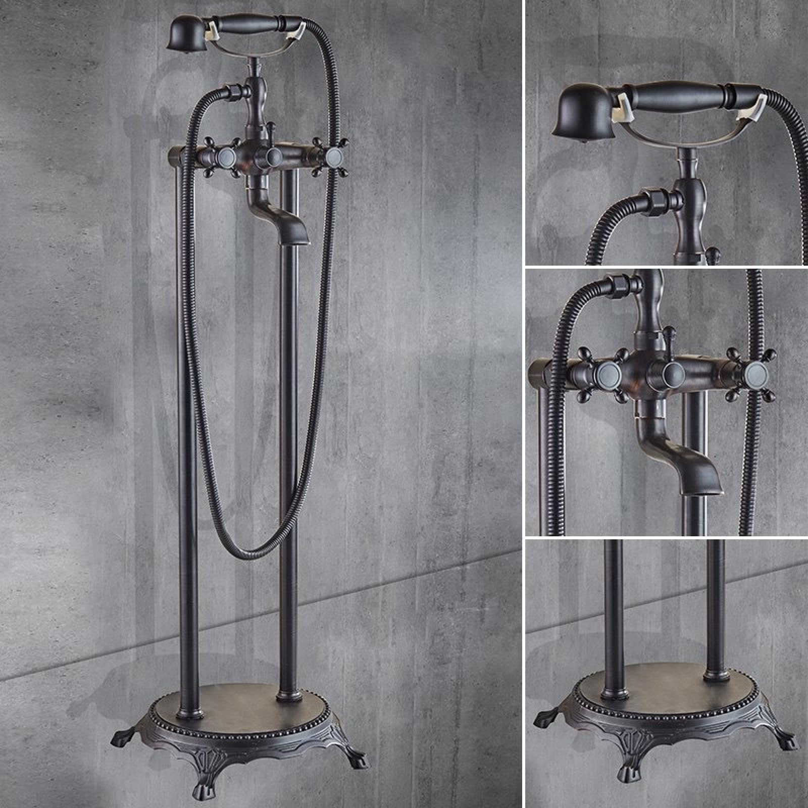 Badewannenarmatur bodenstehend Gold Dusche Standzylinder seitliche Fassarmatur Vintage, schwarze Version