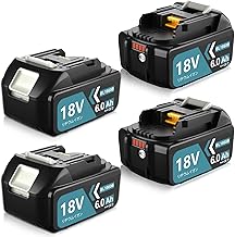 VANKO Compatible Makita 18V Battery BL1860B 6000mAh High Capacity 4-Pack Compatible with Makita Batteries 18V BL1815N BL1830B BL1860B, etc. LED Remaining Capacity Display, Long Life Cells, BMS Board