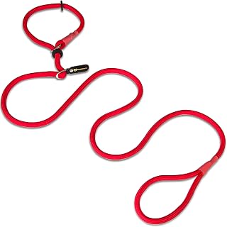 Hundefreund Retrieverleine mit Zugstopp 200 cm | 120g Extra Leichte Moxonleine: Hundeleine geflochten mit Halsband in einem | Rote Agility Trainingsleine für Hunde