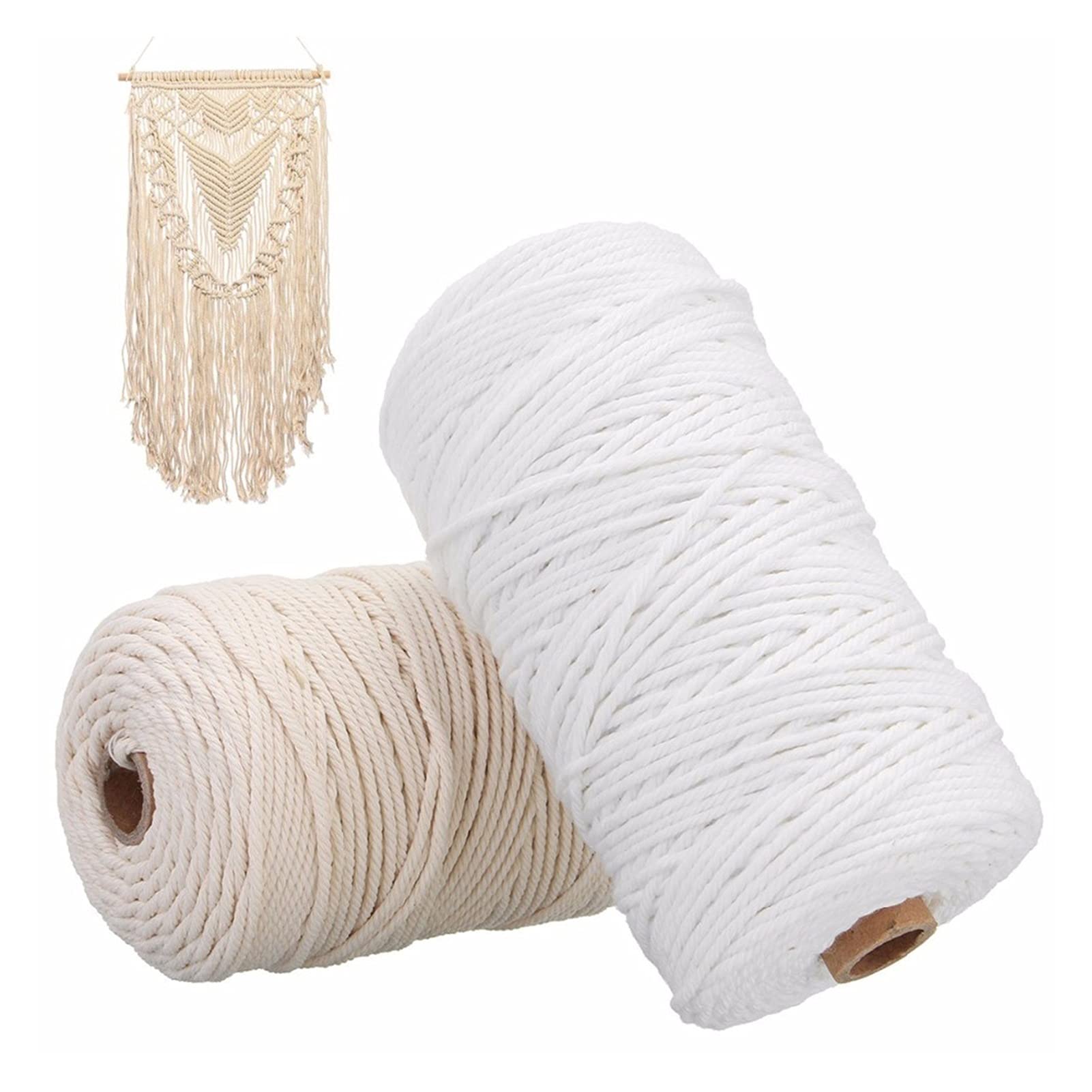 Naturalny sznurek bawełniany Sznurek bawełniany do makramy beżowo-biały 1-6 mm 100-400 m rękodzieła DIY(6mmx100m Beige)