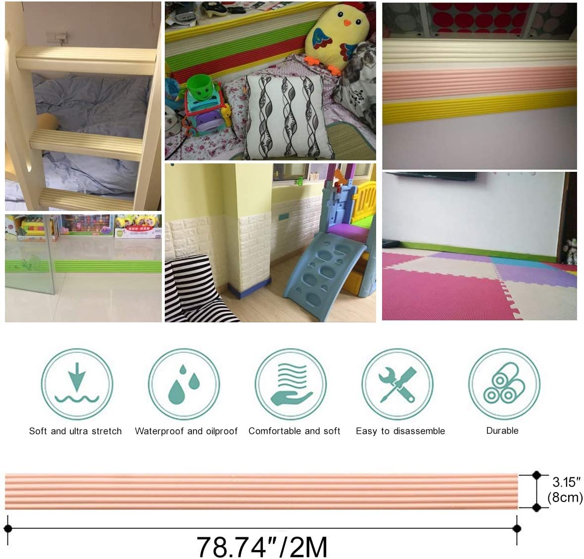 NAIDEV 6.5ft Children Table Guard Protector Strip Baby Safety Furniture Edge Corner Crash Foam Bumper Bar Collision Orange (Orange) 4