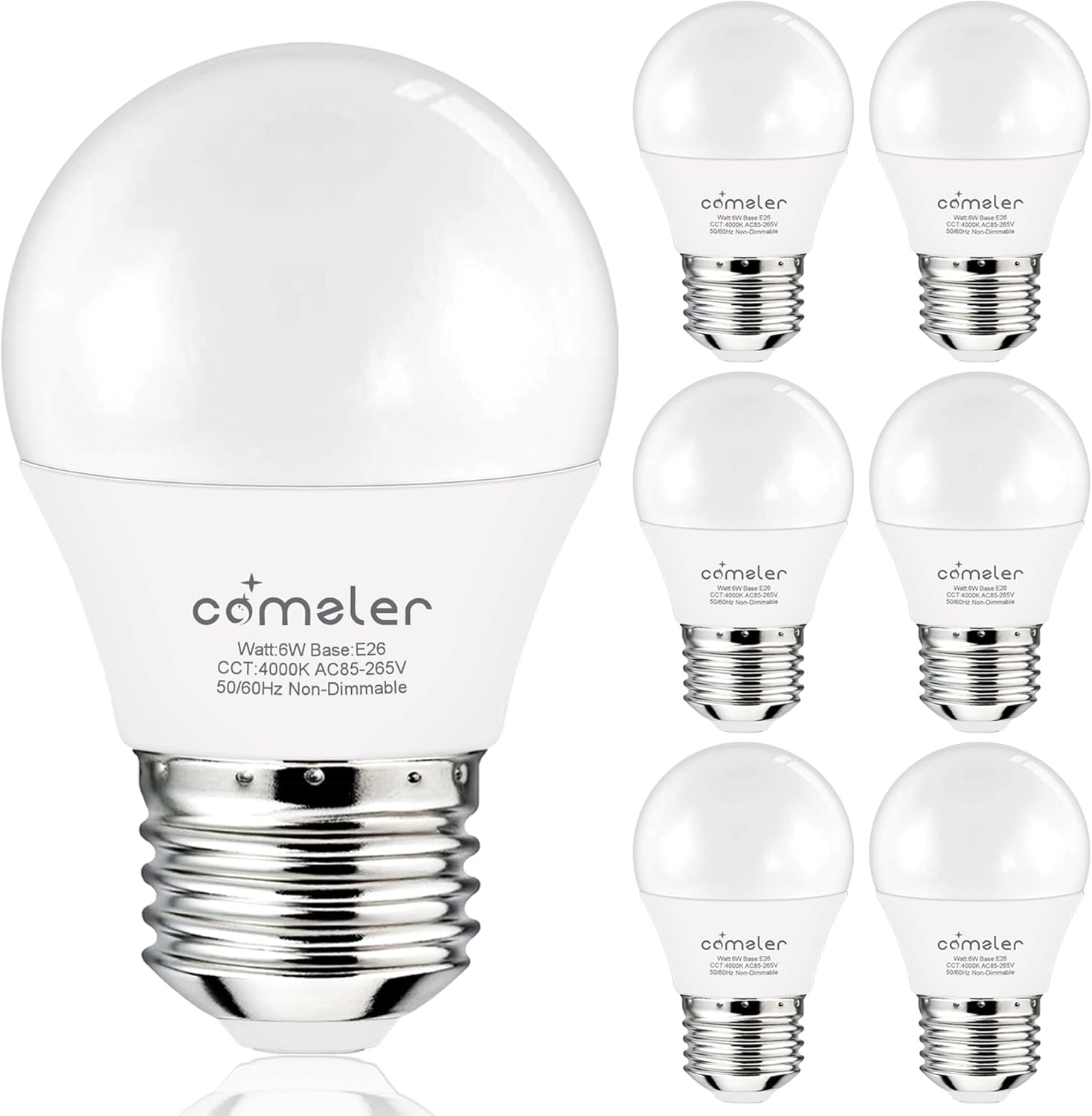 comzler LED Refrigerator Light Bulb, E26 LED Bulbs 60 Watt Equivalent, A15 Appliance Small Bulbs E26 Base with 4000K Natural White, Ceiling Fan Bulb, 600LM Indoor Outdoor Light, Non-Dimmable, 6 Pack