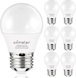 comzler LED Refrigerator Light Bulb, E26 LED Bulbs 60 Watt Equivalent, A15 Appliance Small Bulbs E26 Base with 4000K Natural White, Ceiling Fan Bulb, 600LM Indoor Outdoor Light, Non-Dimmable, 6 Pack