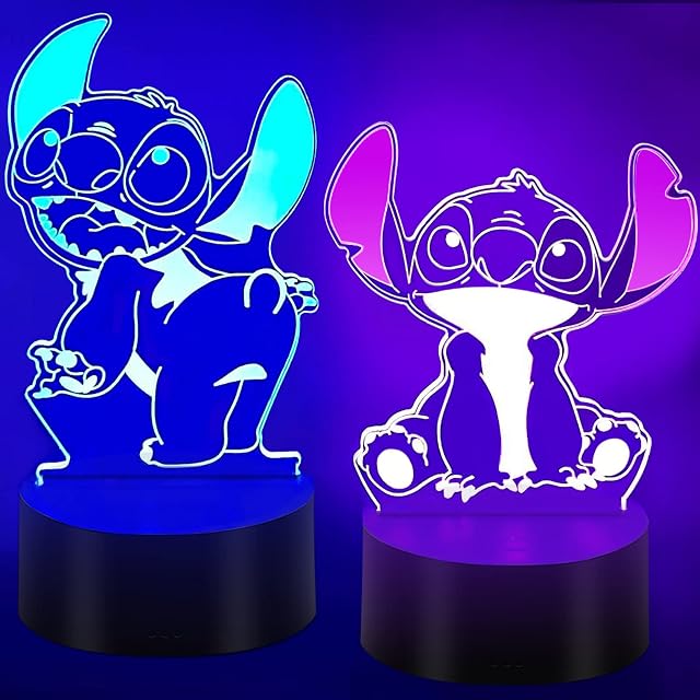 Stitch Lampe, 3D Nachtlicht mit 2 Mustern und 16 Farben Deko Lampe, Stitch Spielzeug Stimmungslicht für Kinderzimmer Deko, Stitch Geburtstagsgeschenke für Stitch Fans Mädchen Frauen Jungen Männer