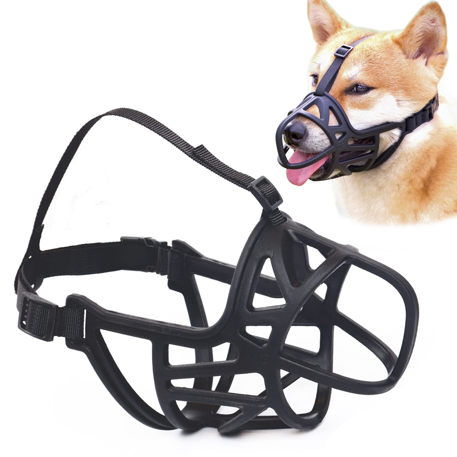 Dog Muzzle, Basket Muzzle Prevents Chewing and Biting, Adjustable Cage Muzzles for Small, Medium, Large and Extra Large Aggressive Reactive Dogs (Black, S)