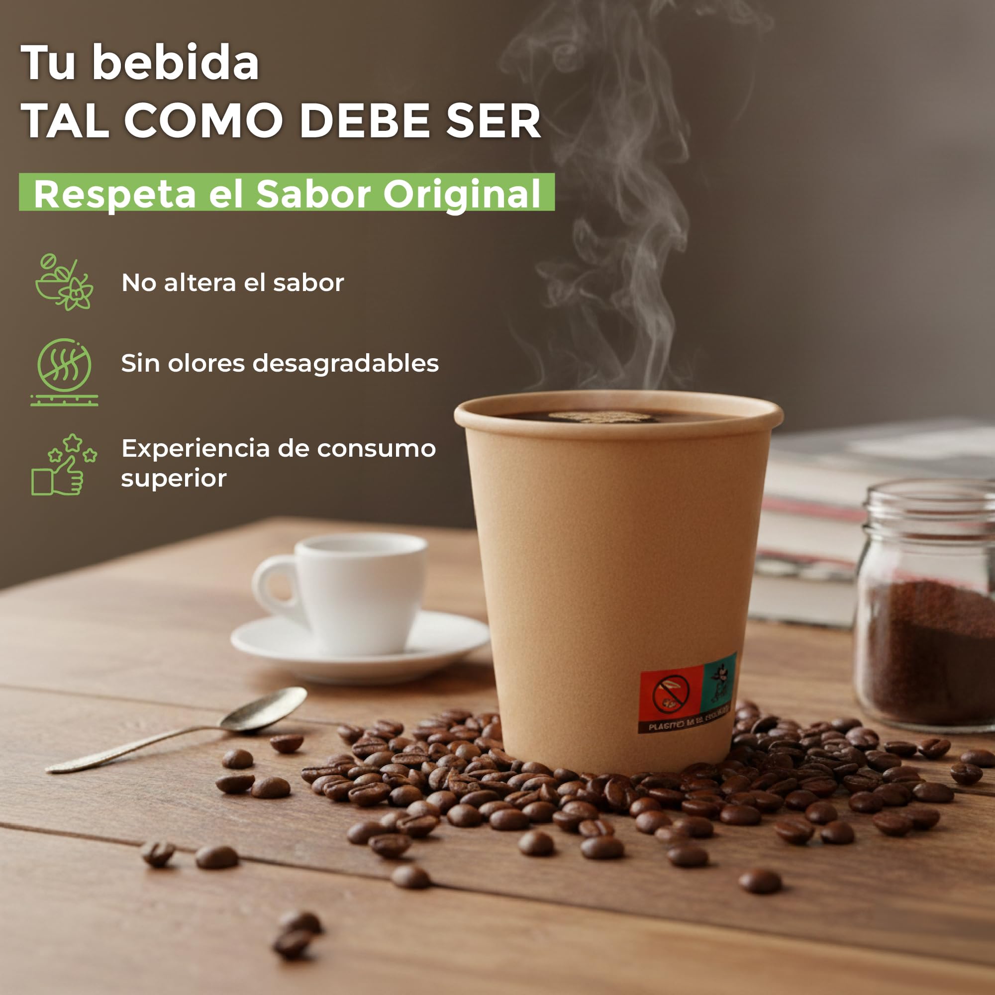GASTROTOMI Vasos Cafe de 120 ml – 100 Unidades y 100 Paletinas Cafe Desechables de Madera con Funda, Vasos Desechables para Espresso, Degustaciones y Oficina – Vasos Carton Kraft – Pack Completo — view 6
