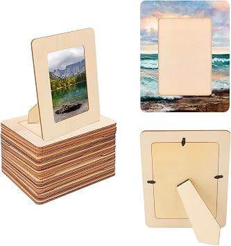 30 PCS Unfinished Wooden Picture Frames Set with 4.72 x 6.81 inch Photos, Wooden Frames for Crafts, Standing Postcard & Photos Picture Frame Set Suitable for Crafts DIY, Souvenir Decoration