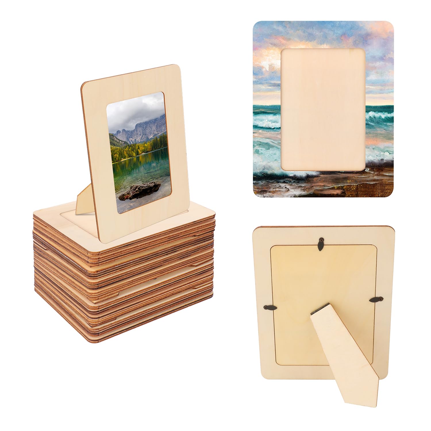 Lot de 4 cadres photo verts de 12,7 x 17,8 cm en bois massif pour montage mural et affichage de table
