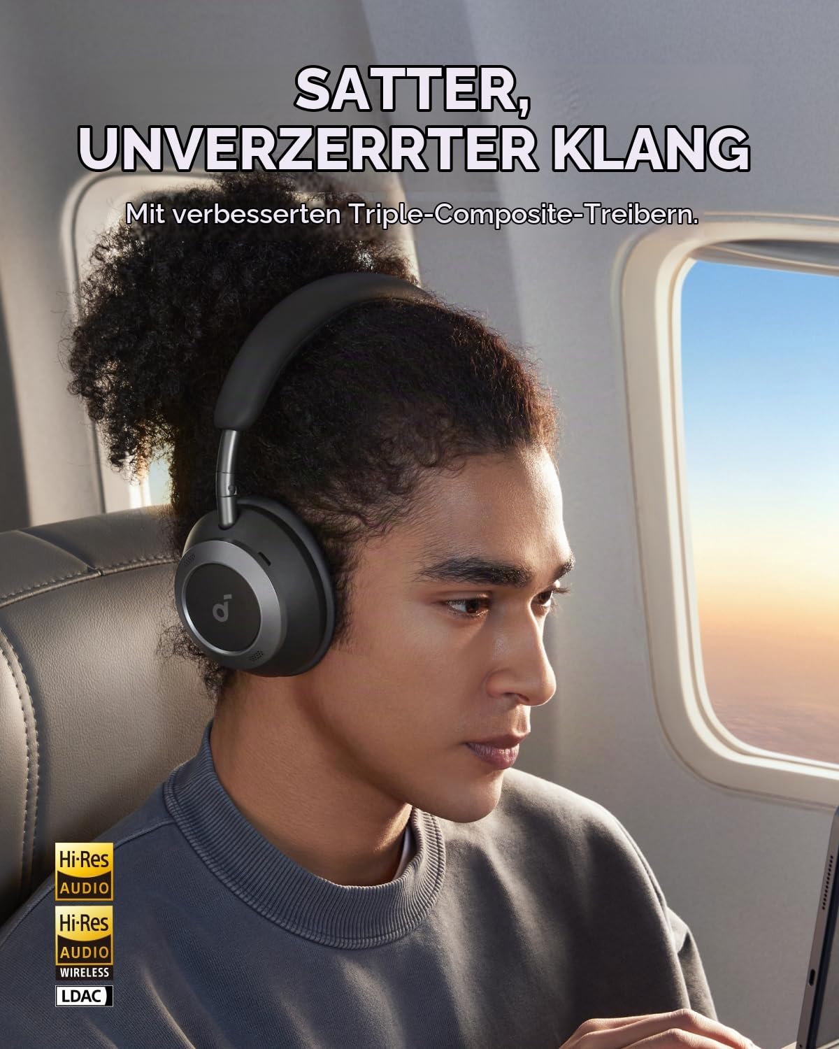soundcore by Anker Space One Pro Kabellose Kopfhörer, Adaptives aktives Noise Cancelling, 6 Mikros, Faltbar bequem, 60h Akku, Verlustfrei, Schnellladen, Hi-Res Wireless Audio LDAC (Generalüberholt)