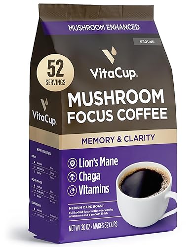 Vista 48 de VitaCup Genius - Café molido keto con cúrcuma, aceite MCT, vitaminas B, D3, café molido tostado medio oscuro, audaz y suave, granos de café 100%