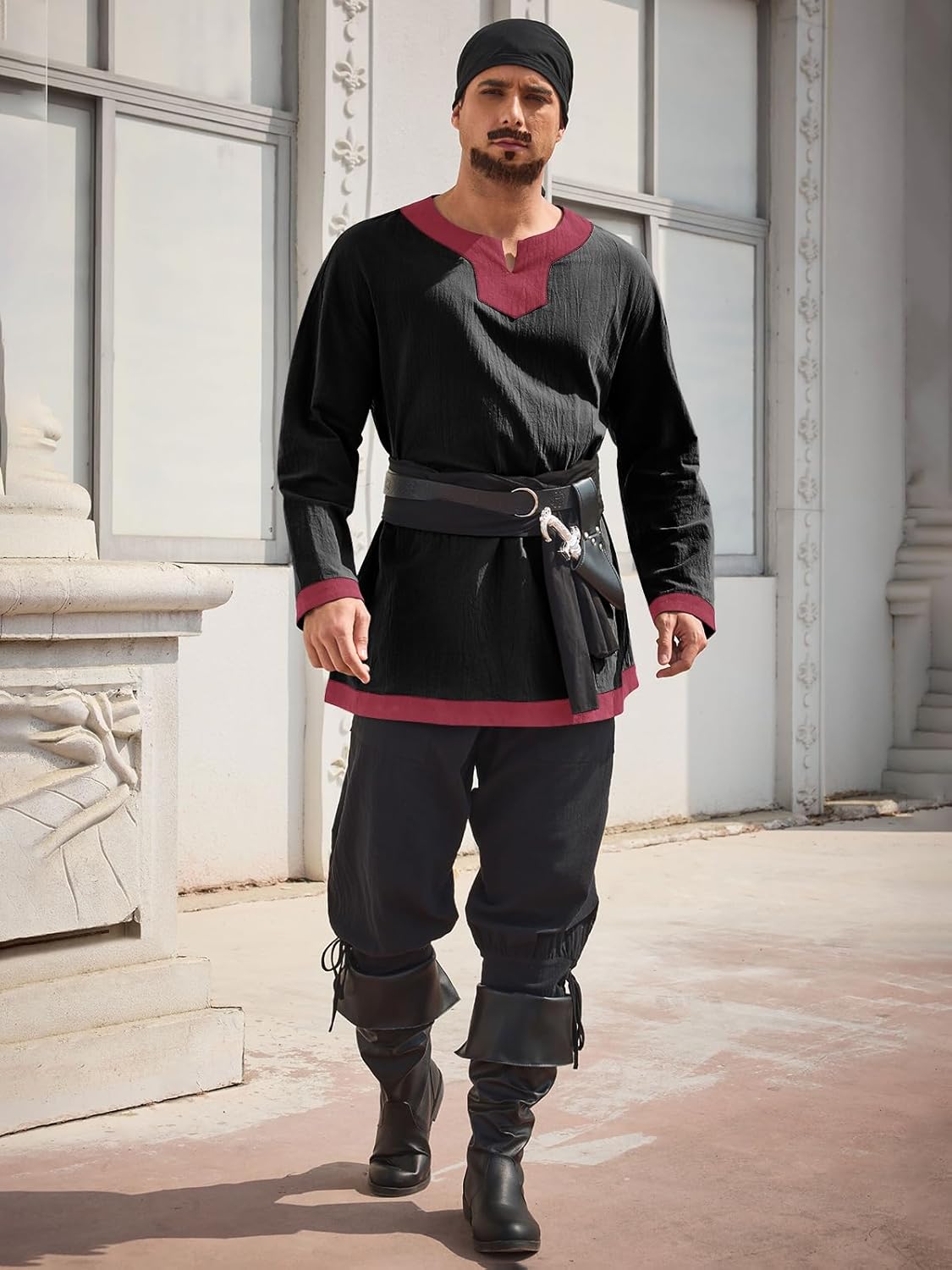 Runcati Mens Medieval Knight Tunic Renaissance Viking Pirate Shirts Warrior LARP Halloween Costume Tops - Image 4