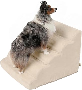 Snoozer Scalloped Dog Ramp, 17.5 Tall Foam Pet Stairs, 4 Steps, Buckskin