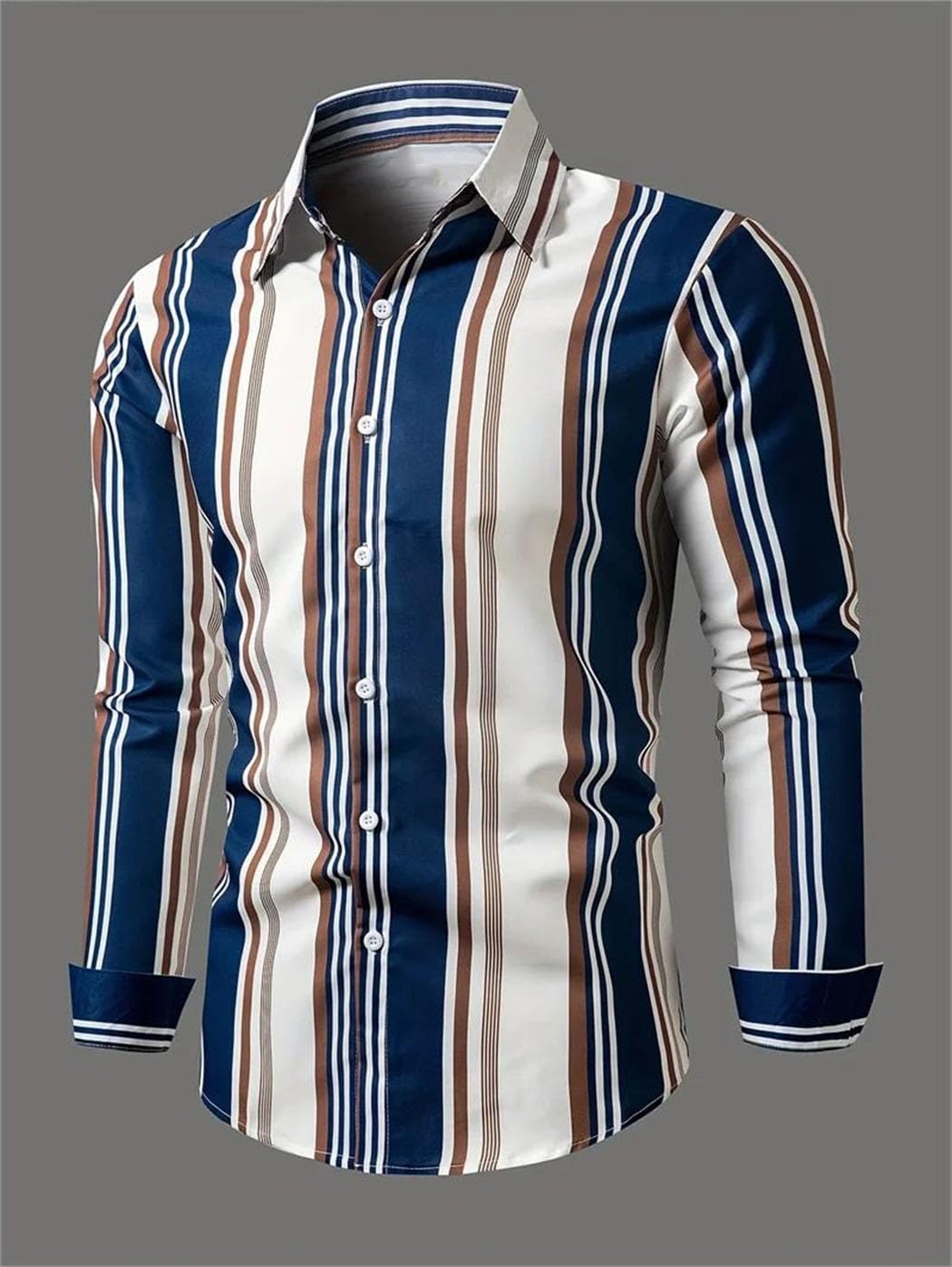 Men's Lapel Button Up Shirt Spring Business Casual Long Sleeved Shirt Fashion Print Pattern Male Blouse