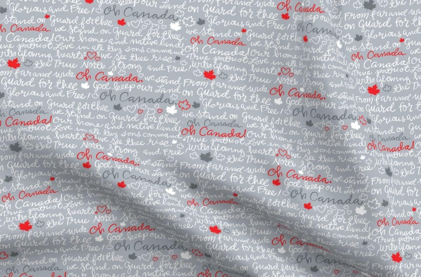 Spoonflower Fabric - Oh Canada Flag Maple Leaf Canadian Gray Red Printed on Upholstery Velvet Fabric Fat Quarter - Upholstery Home Decor Bottomweight Apparel