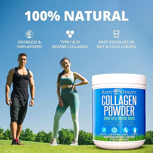 Miniatura 4 de Root Vitality Polvo de péptidos de colágeno Suplemento de proteína hidrolizada criado en pastos alimentados con pasto para piel, cabello y uñas