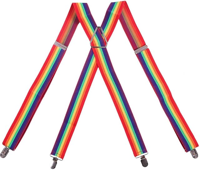SHUKAN FASHIONS - NEW ADJUSTABLE SLIM MEN LADIES TROUSER RAINBOW STRIPS BRACES SUSPENDERS CLIP ON FANCY DRESS - P149
