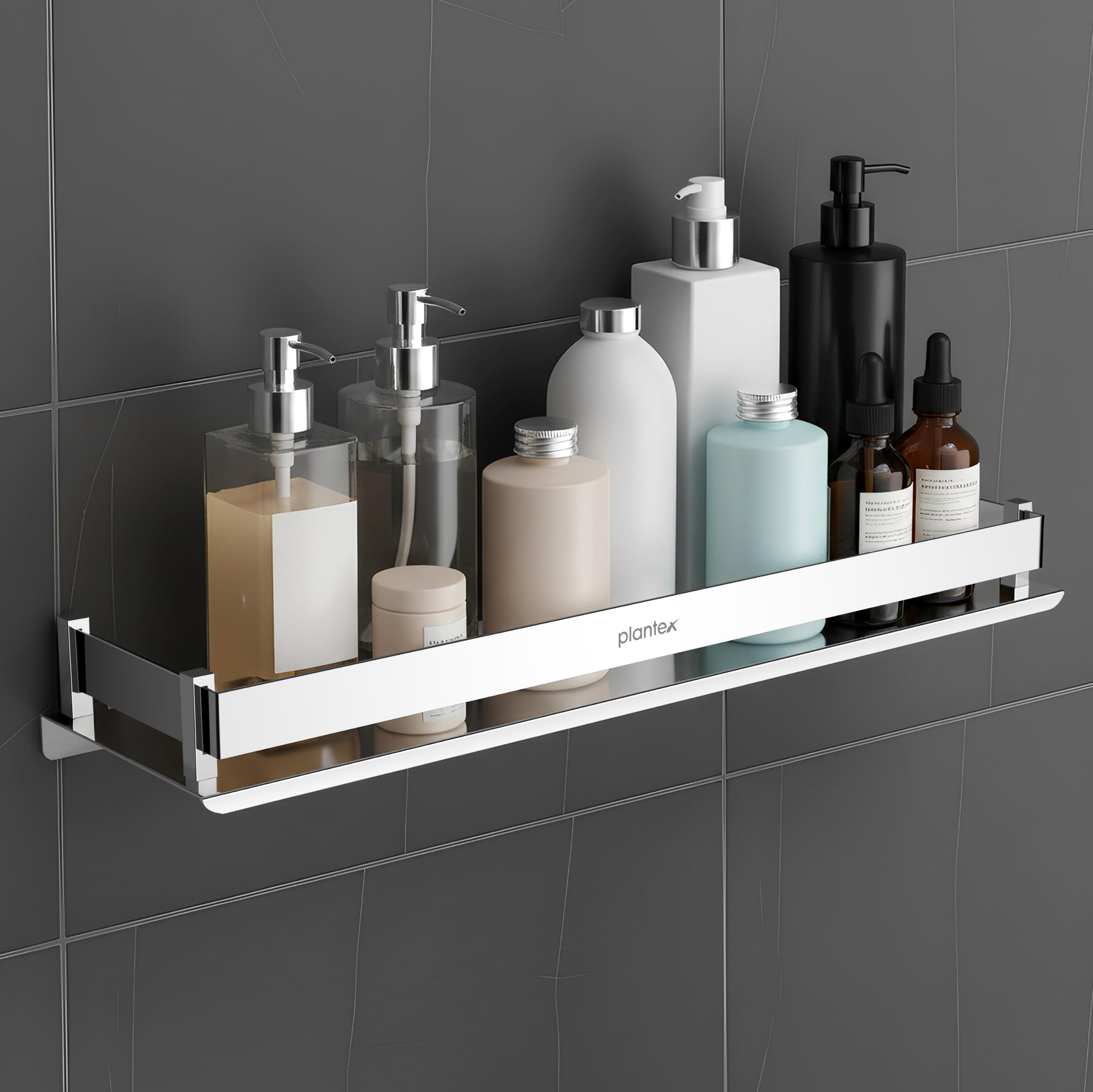 Plantex Stainless Steel Bathroom Shelf Rack/Bathroom Organizer/Wall Shelf for Bathroom Accessories Set/Kitchen Stand/Kitchen Shelves & Racks-(Chrome 18x5 Inches)