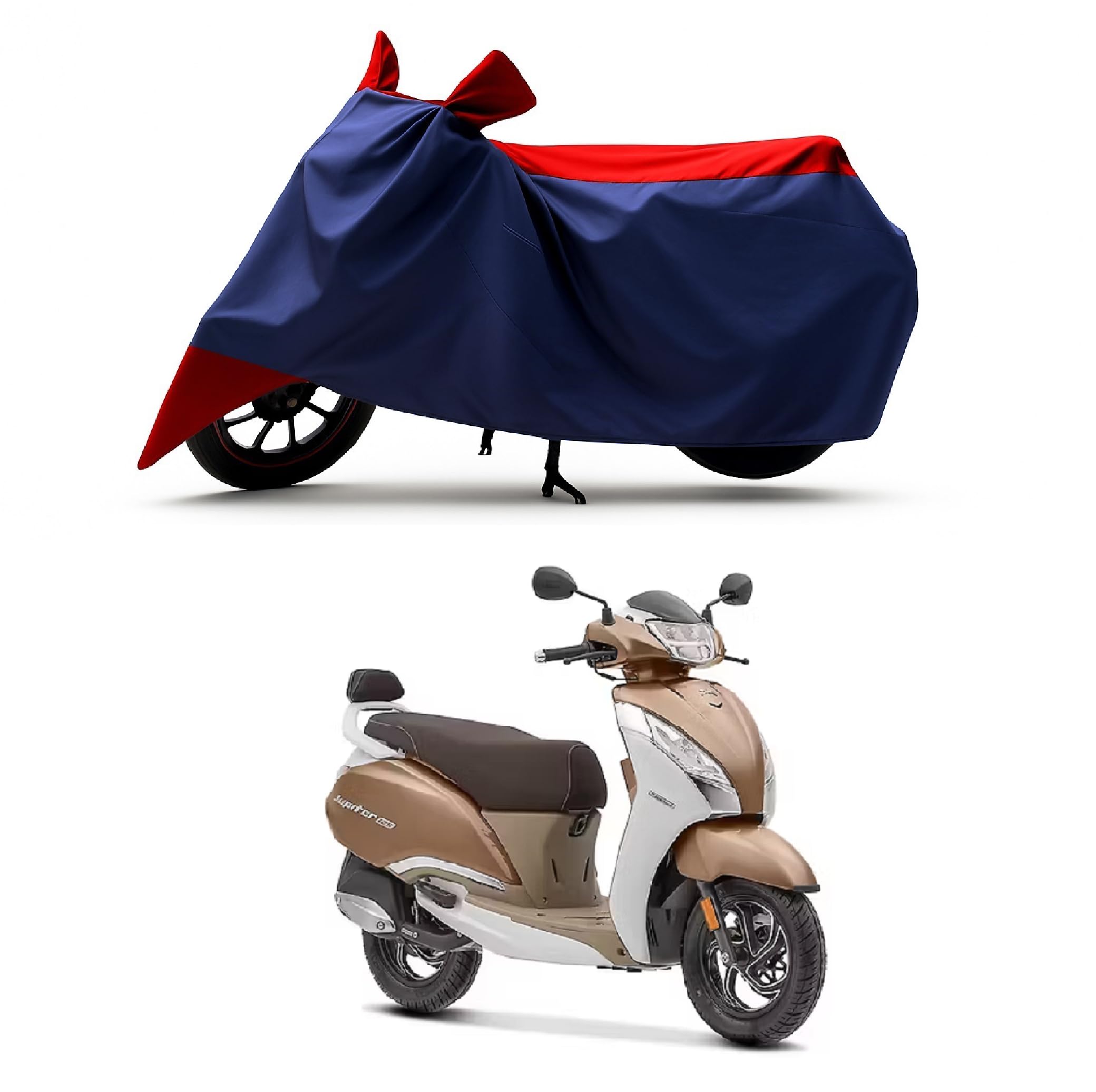 All Season Protection Bike Cover for TVS Jupiter 125 DT SXC NEW 2026 Scooty Bike Cover with Water-Resistant and Dust Proof Premium 190T Fabric_Red Stripe with Navy Body-image-46