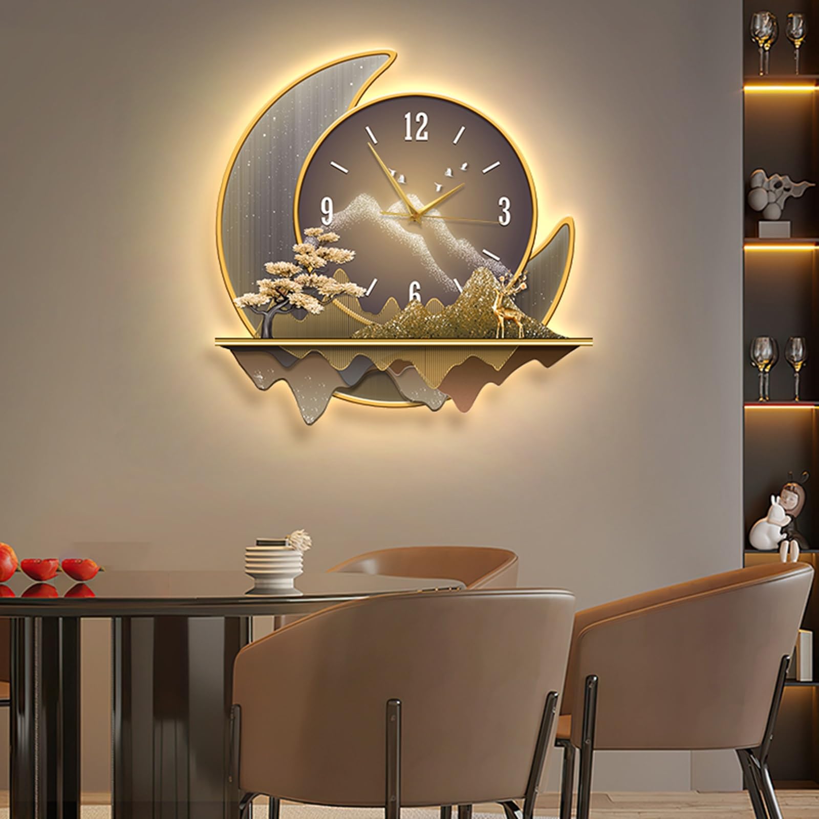 Horloge murale numérique moderne or pour salon et cuisine design