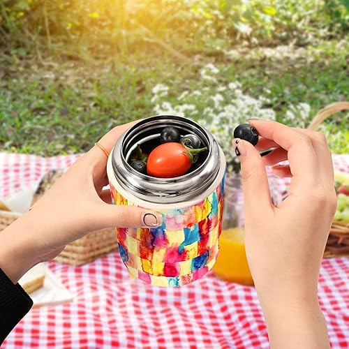 Miniatura 5 de Watercolor Abstract Painting Food Jar with Spoon Stainless Steel Vacuum Insulated Food Container 17 oz Thermos for Adults