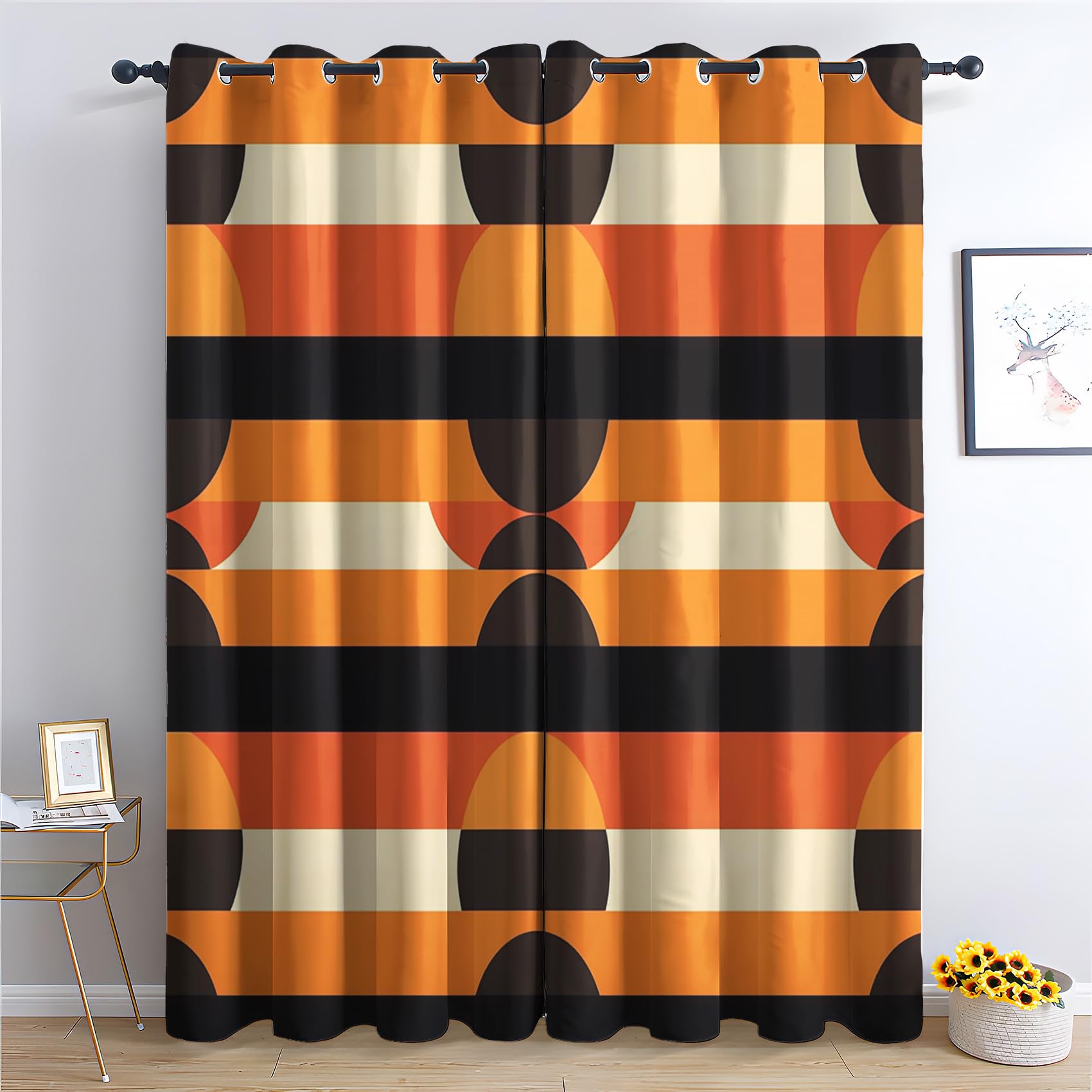 70s Retro Curtains for Bedroom Living Room - Vintage Groovy Blackout Curtains 90x108 Inch (Width x Drop), Thermal Insulated Eyelet Curtains & Drapes, Decorative Patterned Window Treatments