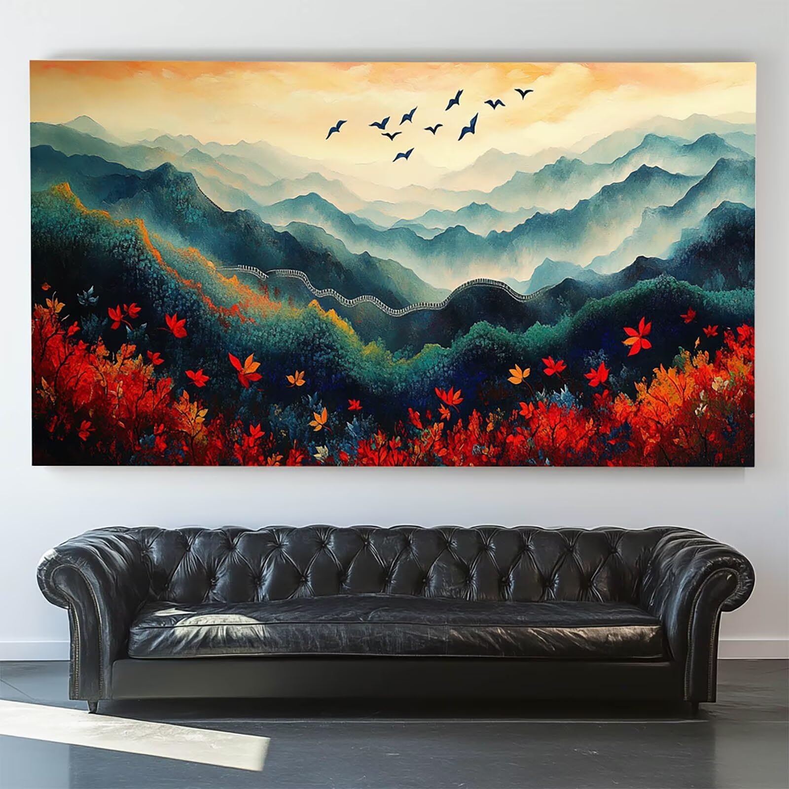DIY Malen nach Zahlen Erwachsene Die GroßE Mauer Malen nach Zahlen ab 7 jahre Mädchen Blume Kreativ set für Erwachsene mit Leinwand Acrylfarben set und Pinsel, Bastelset zum Bemalen 100X200cm 9w-T-C