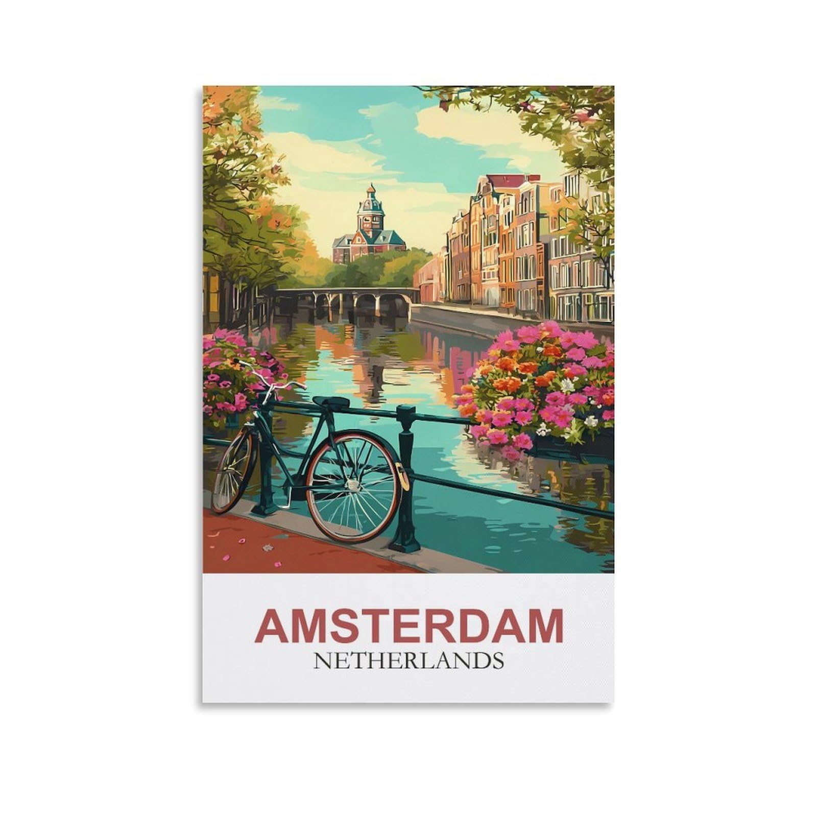 YMQWJYLW Amsterdam Netherlands Vintage Travel Poster 12x18inch(30x45cm) Canvas Printing Home Decor Wall Art Prints
