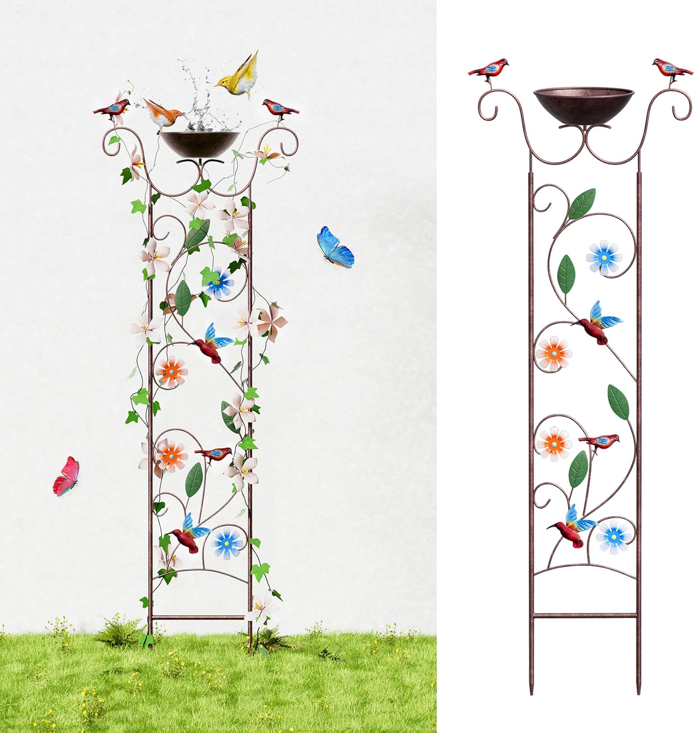 - Antique Iron Bird Bath with Trellis