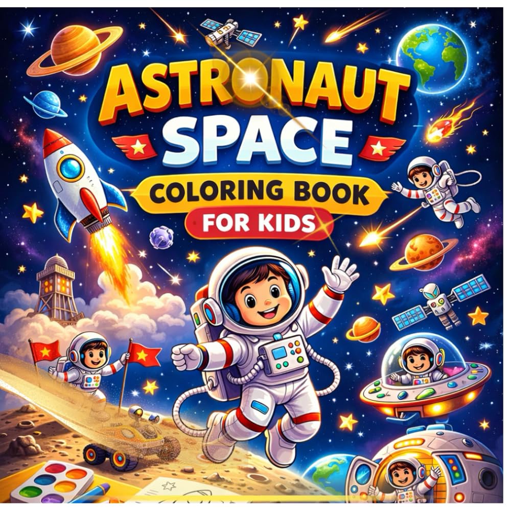 Space Coloring Book for Kids: Cute Astronauts, Rockets, Spaceships and Planet Adventures – Big & Easy Coloring Pages