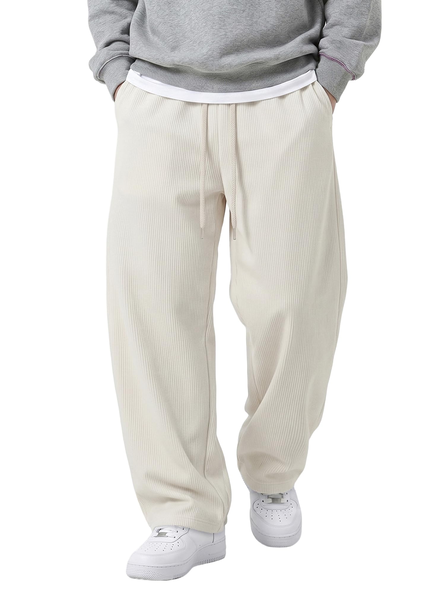 JMIERR Cordhose Herren Baggy Jogginghose Casual Warme Hosen | Weite Hose Herren,Leicht Gefütterte Freizeithose,lockerer Streetwear Stil,Elastischer Bund und Tunnelzug,Herbst Winter