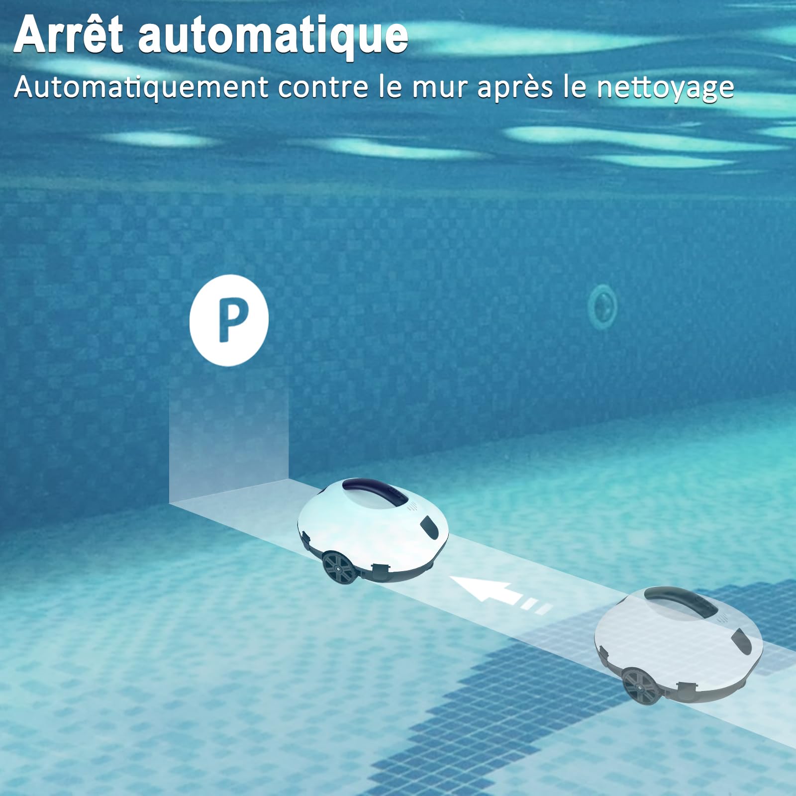 Poolrobot, Batteria 5000mAh e 130 Minuti di Tempo di Pulizia, Doppio Motore aspiratore, parcheggio Automatico, IPX8 Impermeabile, Ideale per Pavimenti Piatti Piscina Fino a 80 m²