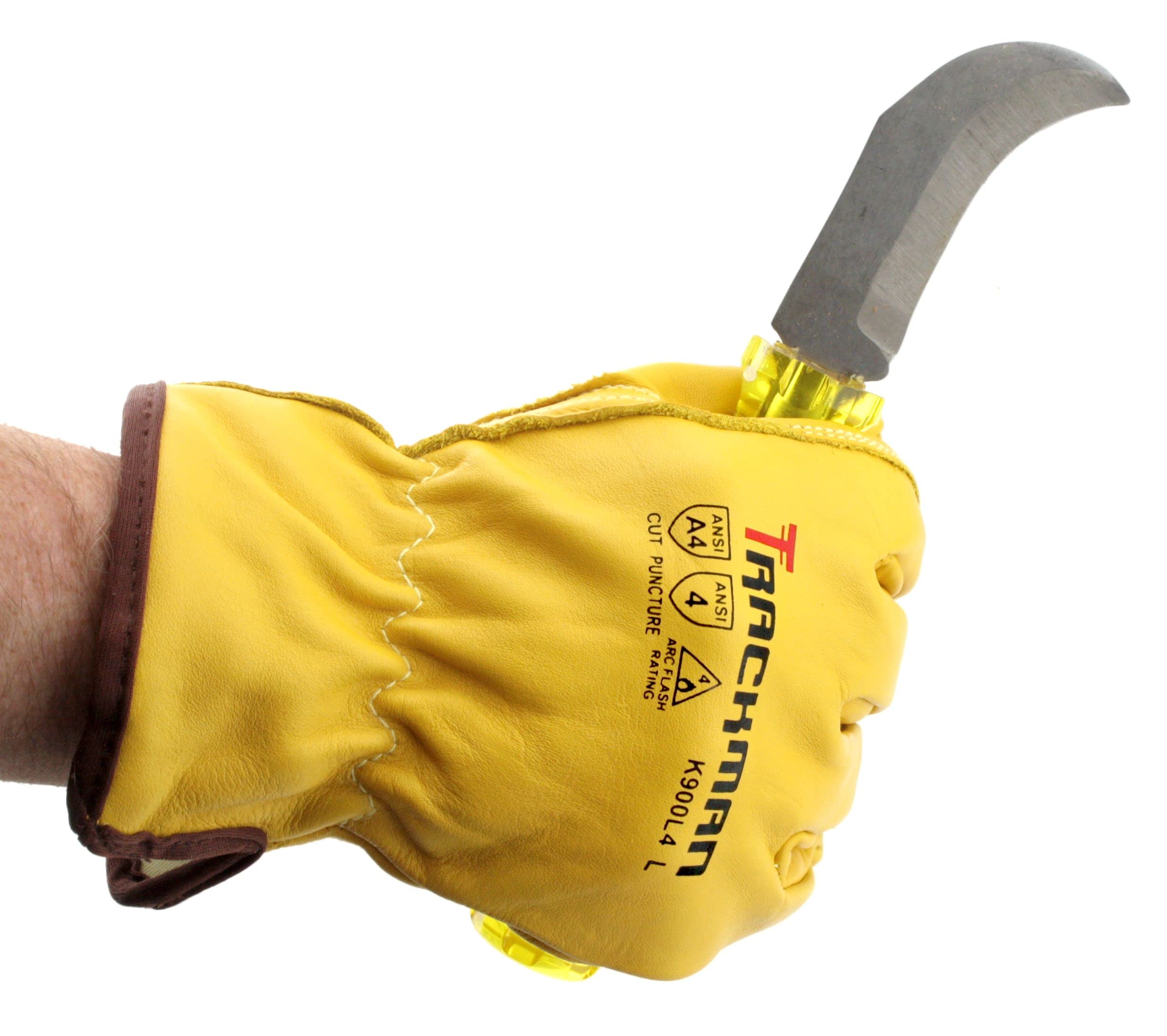 Stauffer Glove & Safety Trackman Yellow Premium Cowhide Leather, Kevlar Lined, Cut Resistant Work Gloves - (Large)