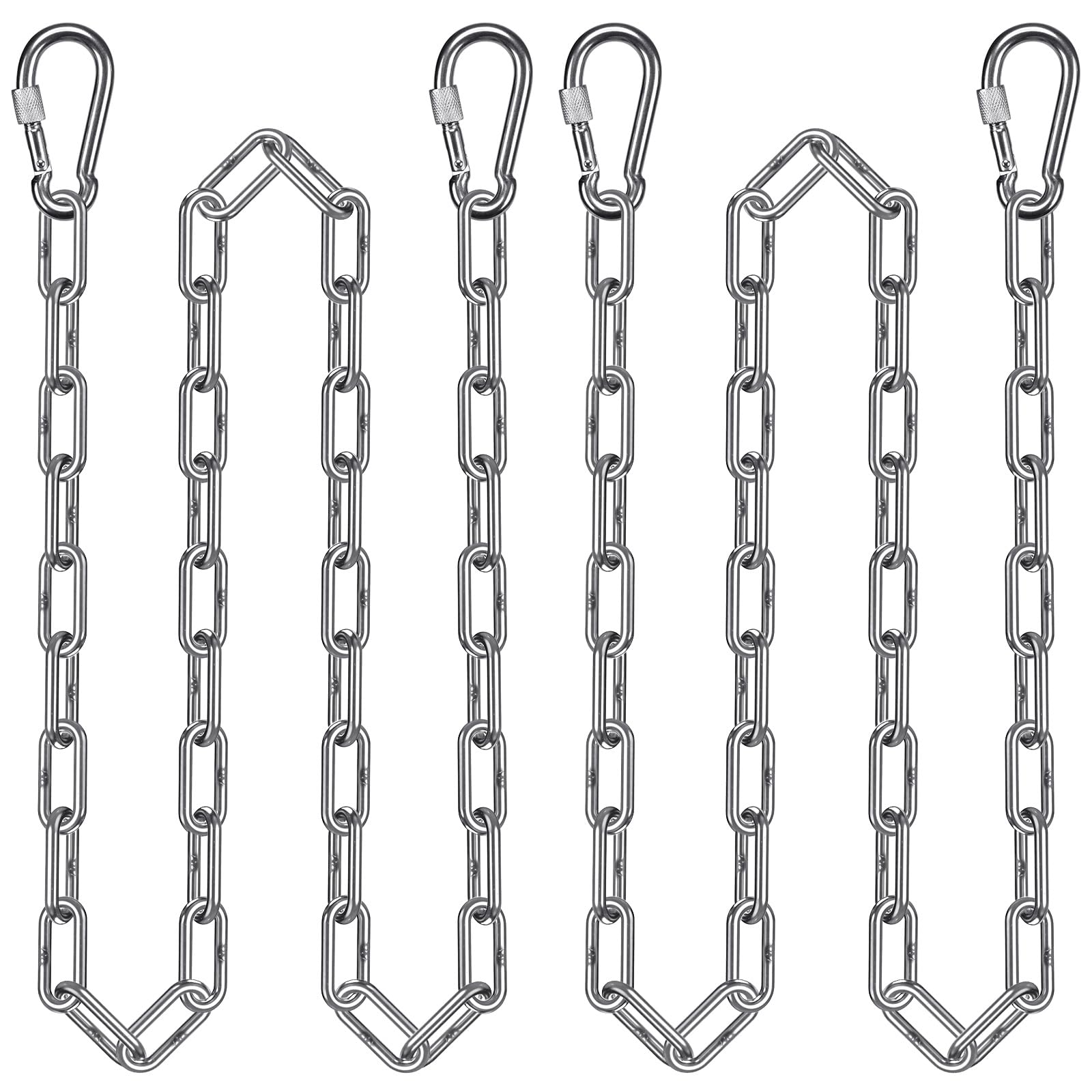 BeneLabel 2pcs Swing Chains, 250cm Hammock Chair Chain Heavy Duty Adjustable Stainless Steel Boxing Hanging Supplies with M8 Carabiners Punching Bag Sandbag Extension Kit, 5mm Diameter/1000lbs