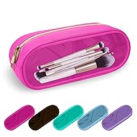 Vista 35 de Estuche pequeño para lápices y maquillaje para bolso, lindo estuche de lápices, bolsa de pinceles de maquillaje de nylon con cremallera, estuche