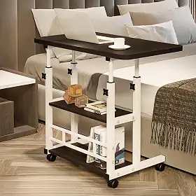 Mesa portátil para sofá e cama, mesa lateral para laptop com altura ajustável (Preto)