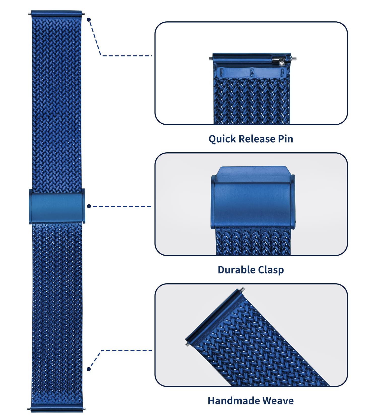 TStrap Mesh Uhrenarmband Metall 20mm - Schnellverschluss Ersatz Uhrenarmbänder für Herren Damen - Mailänder Smartwatch Armband aus Edelstahl Schwarz - 16mm 18mm 20mm 22mm
