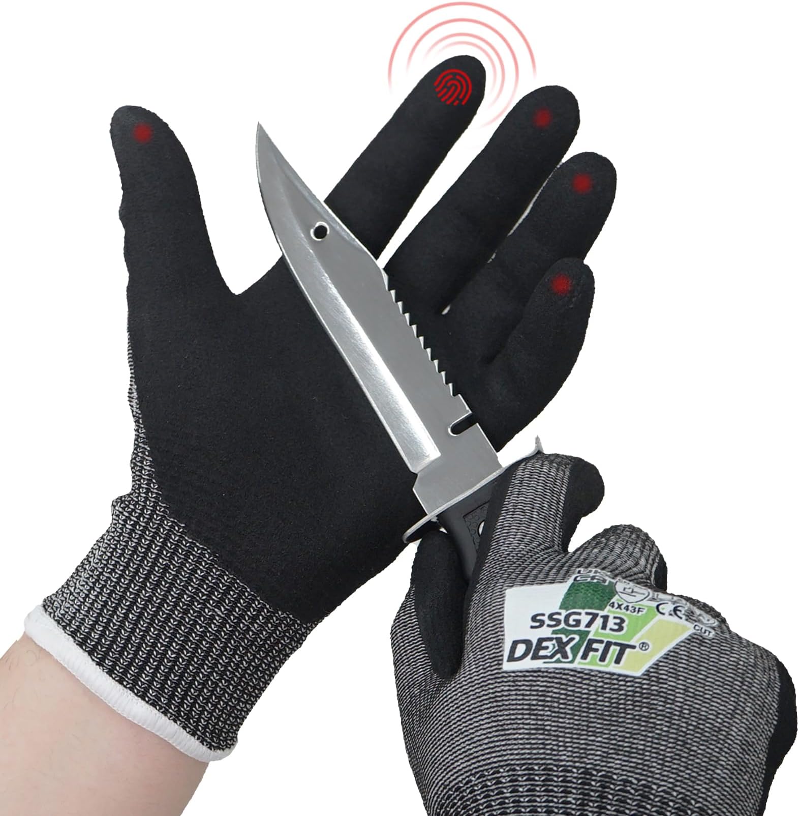 DEX FIT Level 7 Cut Resistant Gloves SSG713 - Steel Fiber Protection, Sandy Nitrile Grip, Durable, Lightweight, Washable