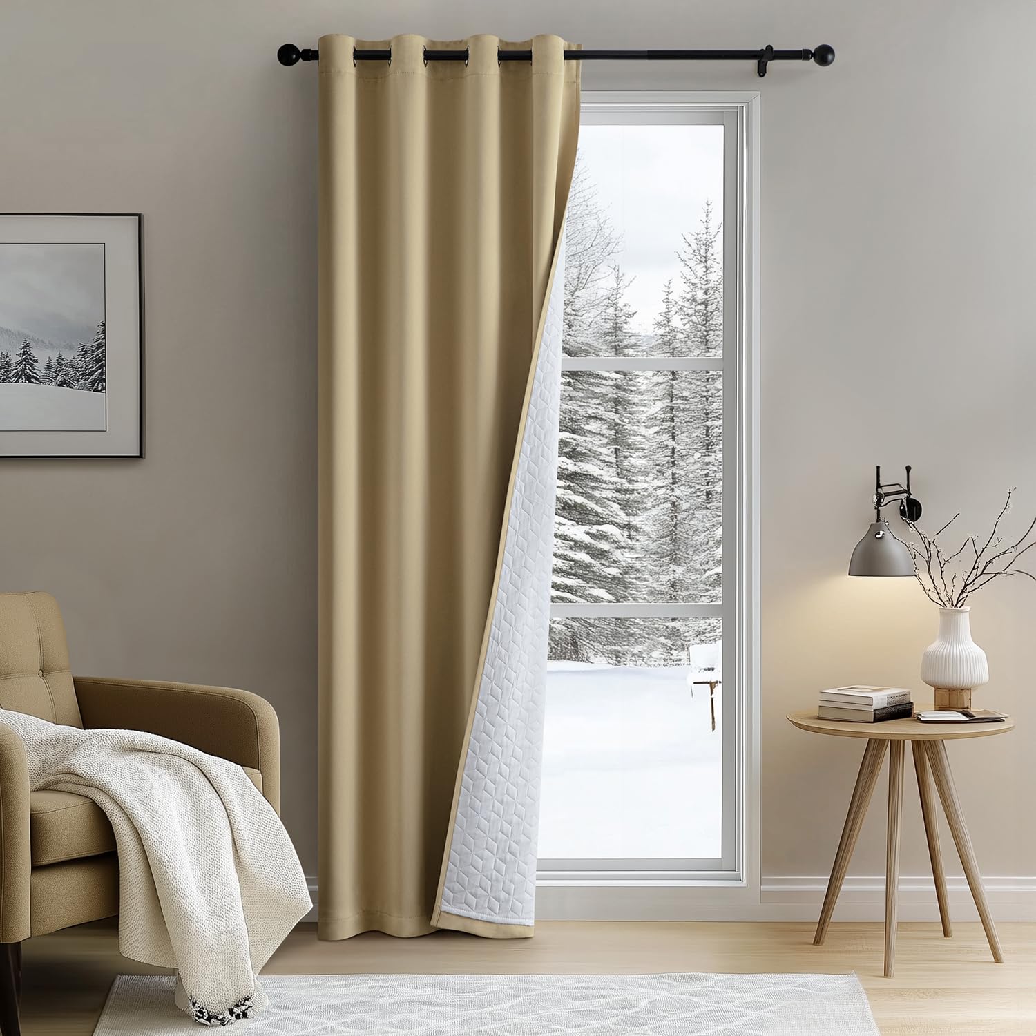 MIULEE Thermal Door Curtain for Winter Heavy Duty 52x88 Inch, Eyelet Blackout Thermal Curtain with Thick Quilted Lining