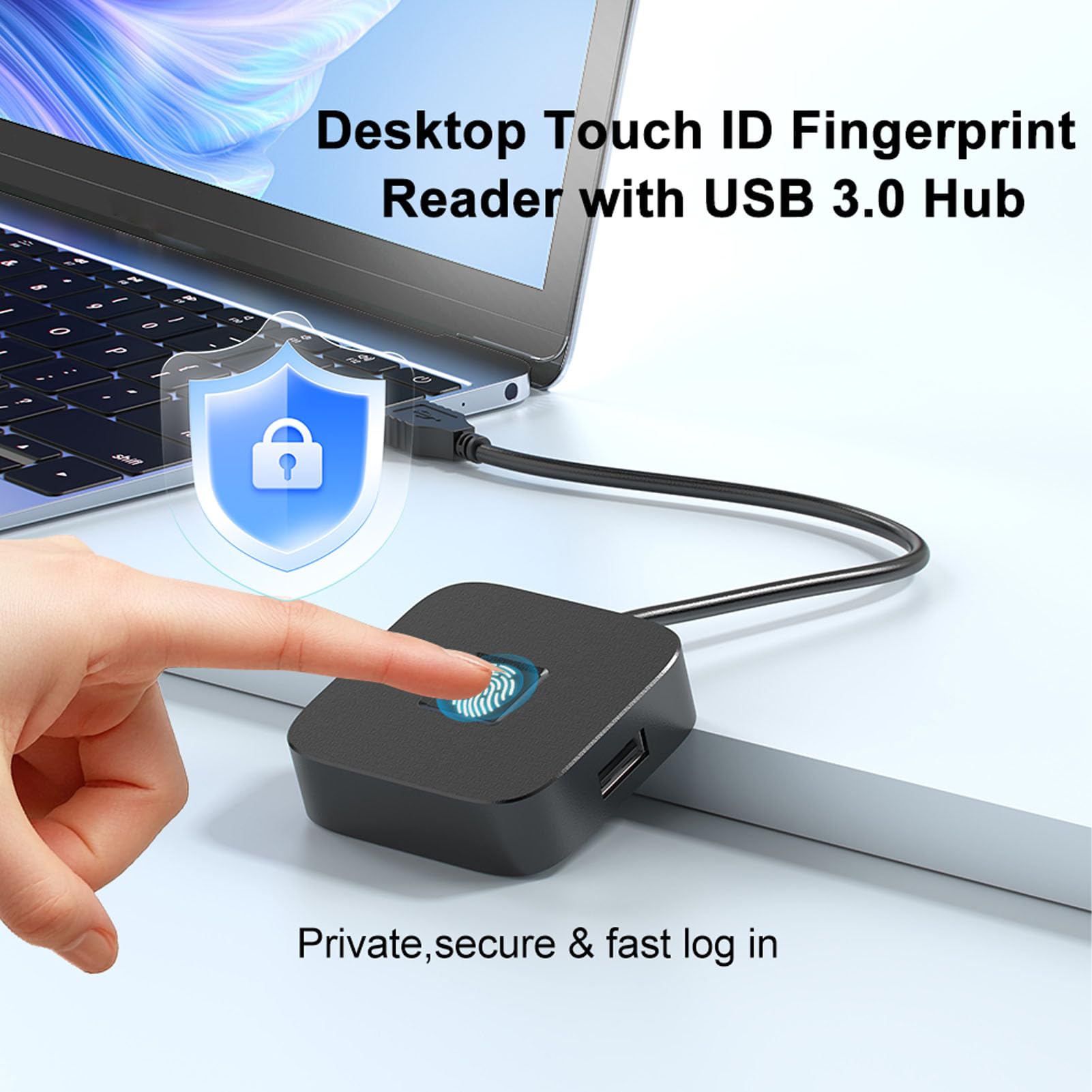 Fockety USB-Fingerabdruckleser, Berührungsschnell Passender Biometrischer Fingerabdruckscanner mit 360-Grad-Erkennung und Selbstlernendem Algorithmus, für 10 11 PC-Laptop (Black)