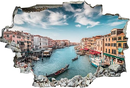 Miniatura 2 de Calcomanía de pared con diseño del canal de Venecia de Barcos Italia, diseño de paisaje 3D, extraíble, PVC, divertido arte de pared, decoración del