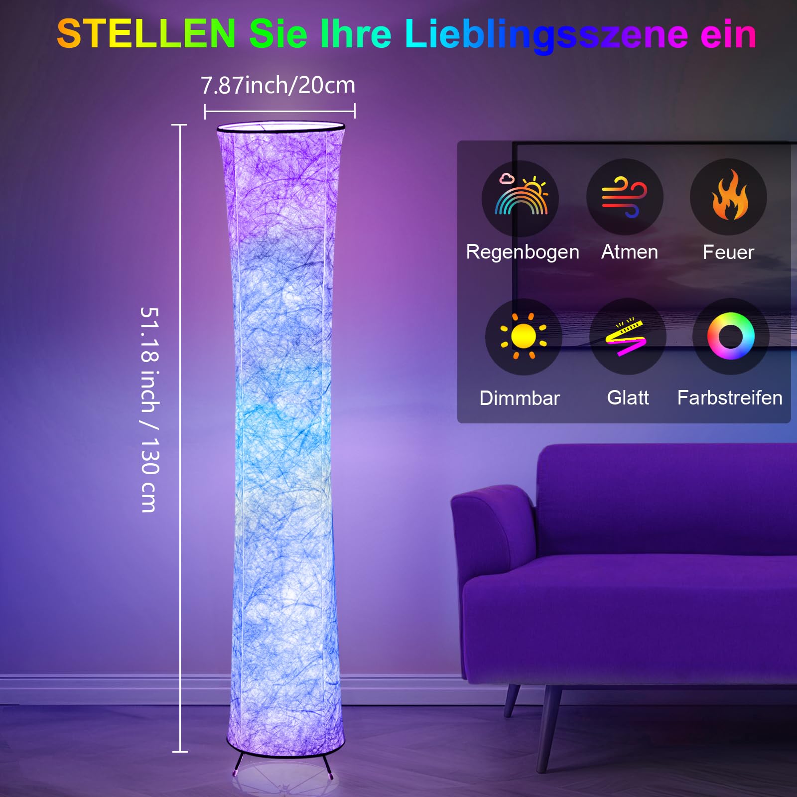 RGB Stehleuchte Modern LED Stehlampe Wohnzimmer Papierschirm Lampe | Farbwechsel Bodenleuchte Weiche Bunt Standlampe Fernbedienung Dimmbare Breit glitter standleuchte weiss Schlafzimmer Innen‌