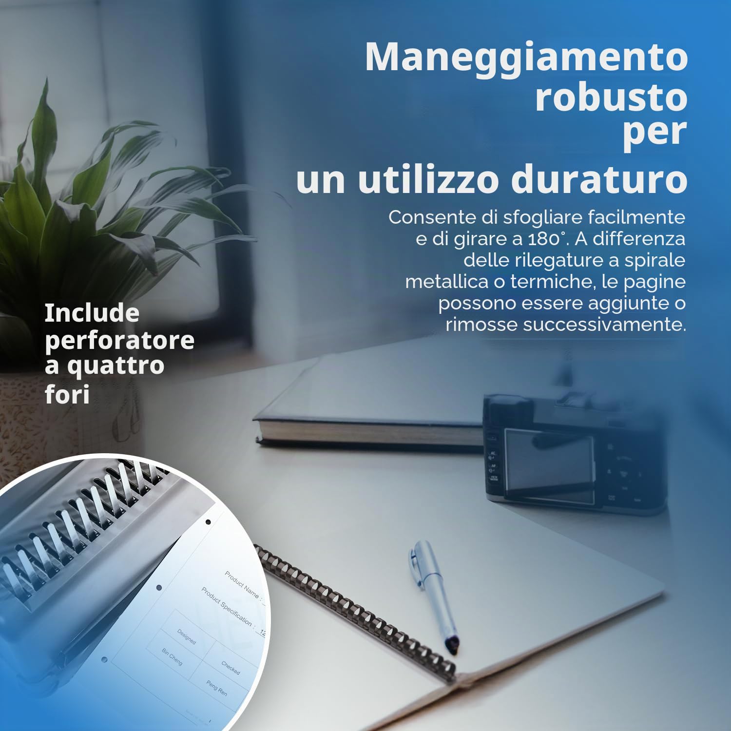 Genie CB 850 spiralbindeg Batterie (fino a 350 fogli, DIN A4, da 75 pezzi incluso Starter set) argento/nero