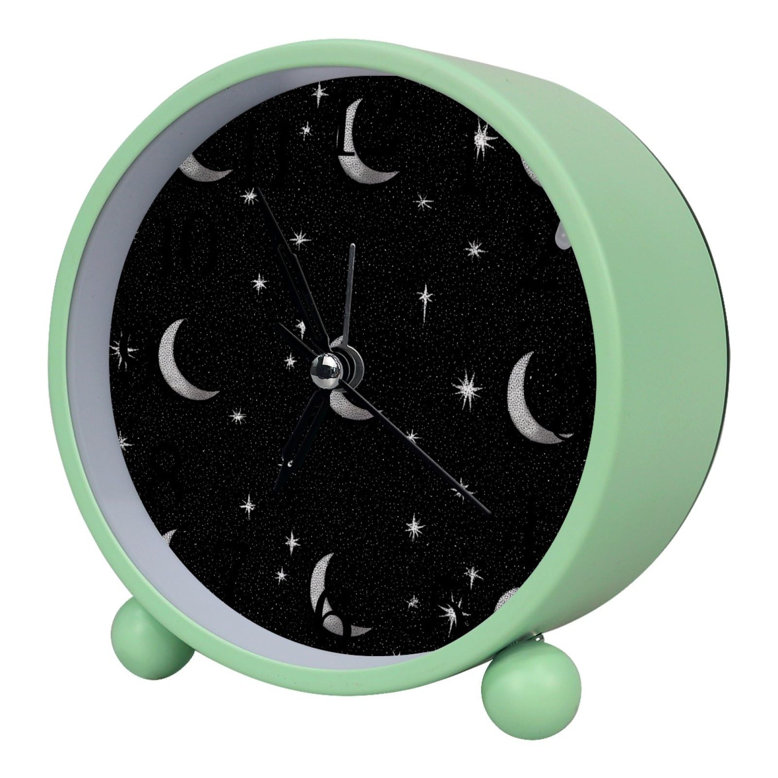 etoenbrc Moon Round Battery Operated Bedside Alarm Clock Non-Ticking Desktop Silent Analog Alarm Clock with Light