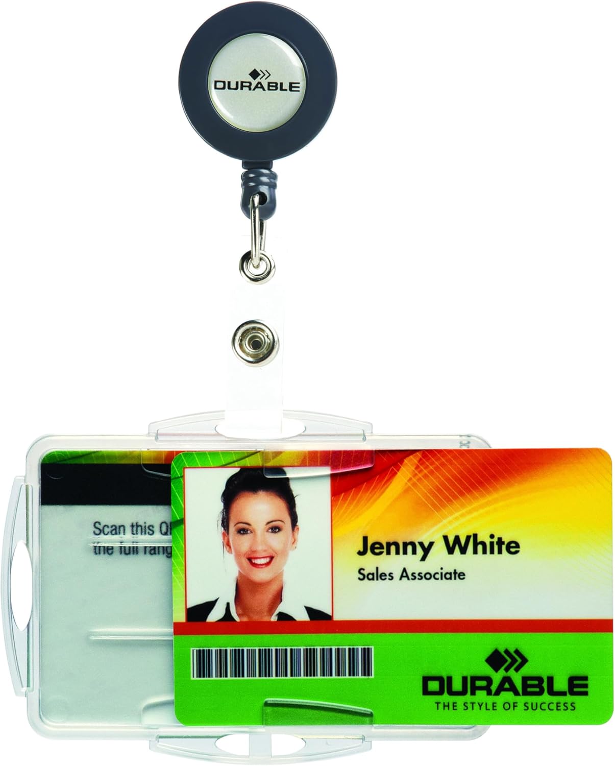 Durable Open Face Style ID Badge Holders for Two Badges with Retractable Reel - Horizontal or Vertical Orientation - Fits 2.75" x 3.625" Inch Cards - Clear - Pack of 10