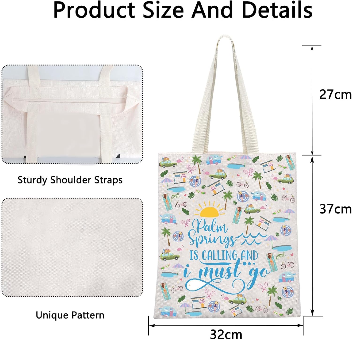 POFULL Palm Springs Vacation Gift Palm Springs Is Calling And I Must Go Tote Bag California Travel Gift image 4
