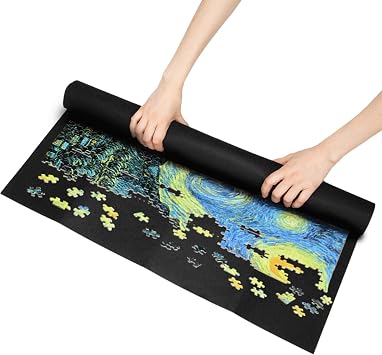 FOCUSSEXY Jigsaw Puzzle Roll Mat, No Folded Creases Jigsaw Storage Black Felt Mat Jigroll Up to 1,500 Pieces