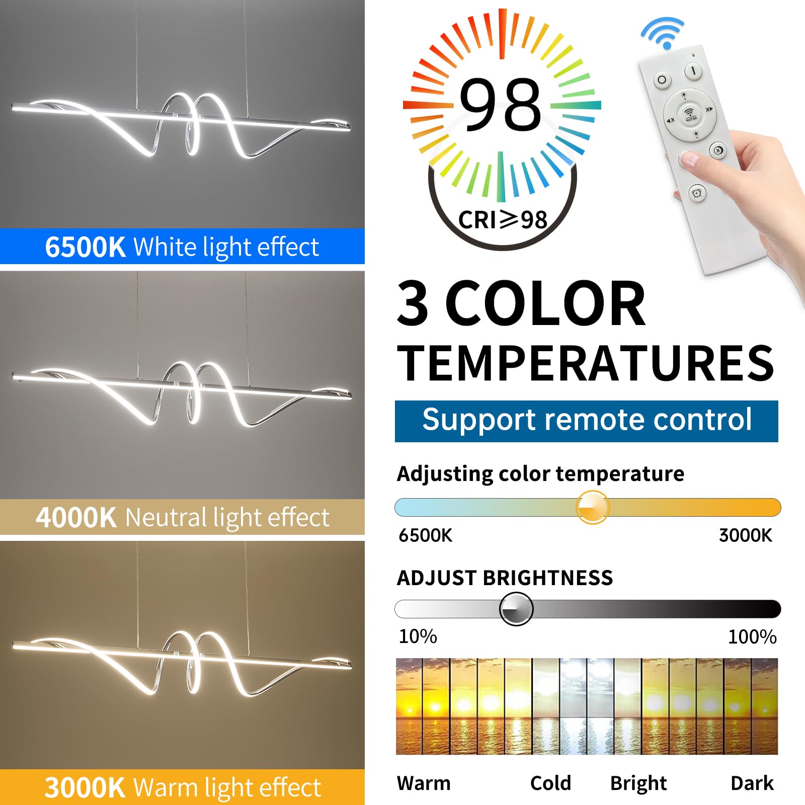 Mikeru 120cm Illuminazione a Sospensione a Spirale, Luci a Sospensione da Cucina Cromate 3000k/4500k/6500k Dimmerabile dal 10% al 100% Luce a Sospensione Con Funzione di Memoria per Il Soggiorno