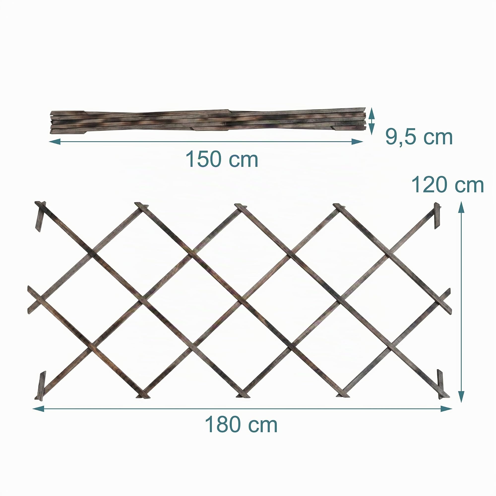 Relaxdays Treillis Extensible, Lot de 3, 180x120 cm, Sapin brûlé, Fixation Murale, pour Plantes grimpantes