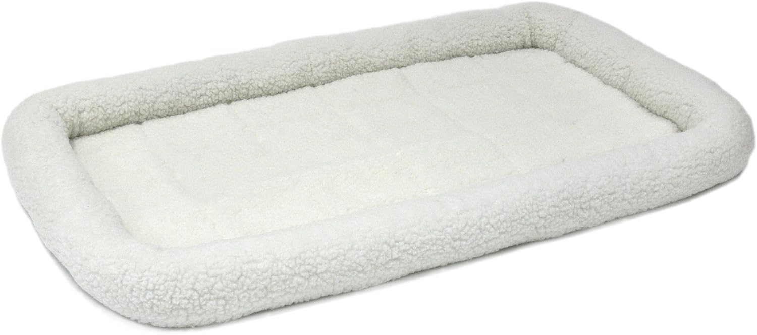 MidWest Homes for Pets Bolster Dog Bed 48L-Inch White Fleece Dog Bed w/ Comfortable Bolster | Ideal for Extra Large Dog Breeds & Fits a 48-Inch Dog Crate | Easy Maintenance Machine Wash & Dry 48.0"L x 30.0"W x 3.6"Th White