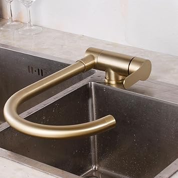 Fold Down Kitchen Faucet Front Window Faucets Brushed Gold Folding Kitchen Mixer Faucet Swivel Stainless Steel-Brushed Gold
